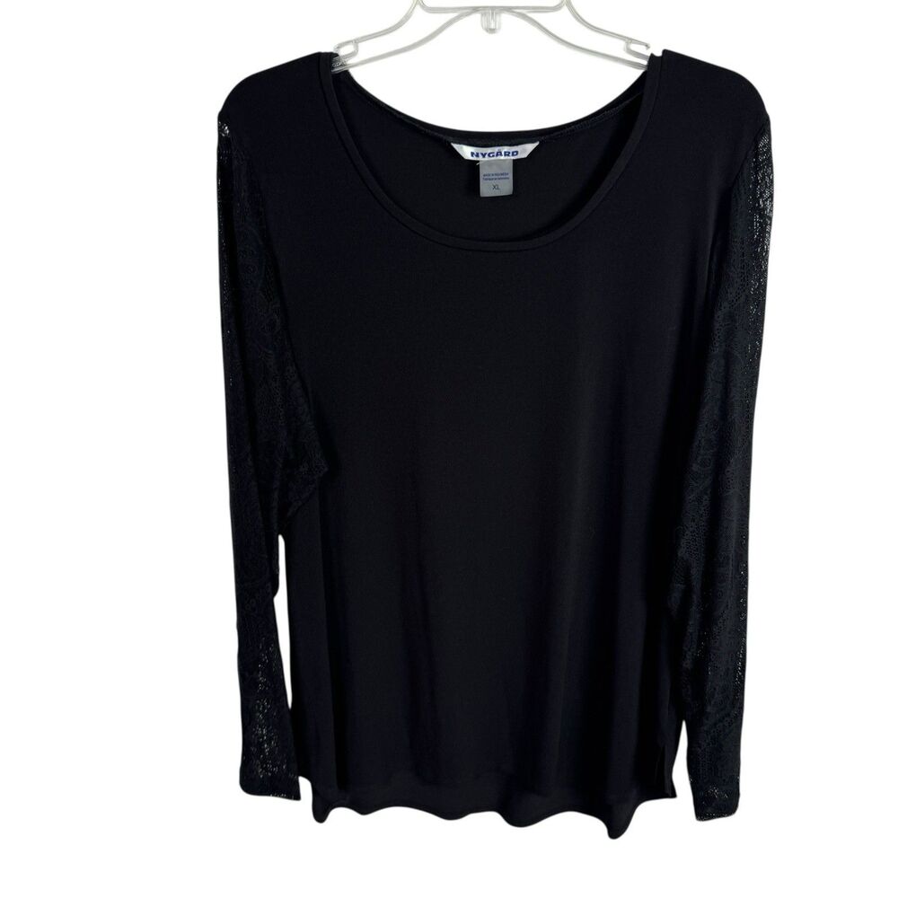 Nygard Women's Tunic Top Blouse Size XL Black Long Lace Sleeves